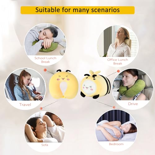 Kids Travel Pillow - 2-in-1 Deformable Kids Neck Pillow for Traveling, Soft U-Shaped Pillow with Adorable Animal Design, Comfy Sleep and Play, Ideal for Airplane Traveling - Yellow Bee - size: Yellow Bee