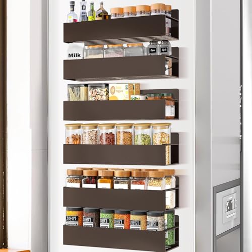 Magnetic Spice Rack for Refrigerator, 6pack Magnetic Shelf for Fridge Space Saving Seasoning Organizer for Kitchen storage Any Metal Surface No Drilling Needed (6pack-Bronze) - color: 6pack-Bronze