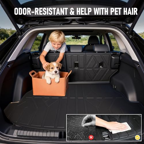 PROSHEVE Cargo Mat for Toyota RAV4 2019-2025 Including Hybrid, Custom Fit TPE Trunk Mat with Seat Back Protector, All Weather Waterproof Cargo Liner for Toyota RAV4 Accessories, Black - size: 19-25 rav4 Cargo Mat