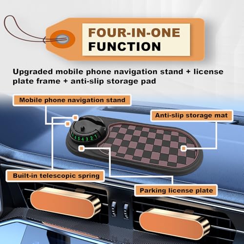 Universal Multifunction Anti-Slip Car Dashboard Mat, Rotatable Car Phone Holder Dashboard Pad with Temporary Parking Number, and Large Pad for Phones Sunglasses (Black+Brown)