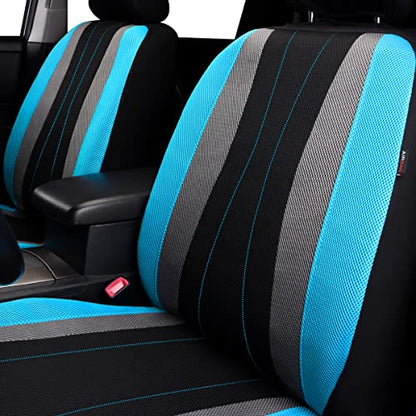 Flying Banner car seat Covers Full Set All Air Mesh Breathable Man Lady Airbag Compatible Rear Bench Split 40/60 50/50 60/40 Truck Pick Up (Full Set - Low Back, Black Gray Mint Blue) - color: Black Gray Mint Blue