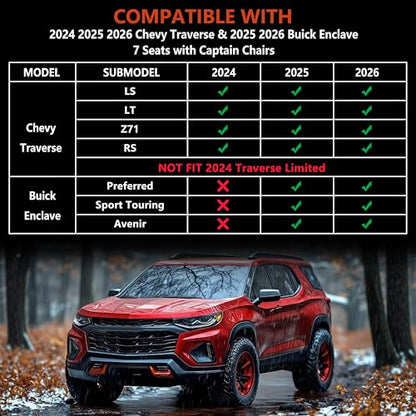 KARPAL Floor Mats for 2024 2025 2026 Chevy Traverse 7 Seats & 2025 2026 Buick Enclave 7 Seats Captain Chairs, All-Weather TPE Custom Fit Floor Liners Car Accessories - style: 2024-2026 | For Chevy Traverse | Full Set