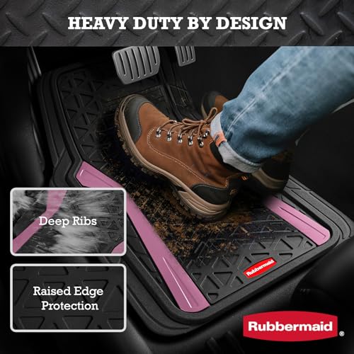 Rubbermaid Car Floor Mats Full Set, Premium Heavy Duty All-Weather Car Mats– Rugged Rubber with Brushed Aluminum Inserts, Universal Trim-to-Fit, Anti-Slip Backing for Cars, SUVs, Trucks & Vans - Pink - color: Pink