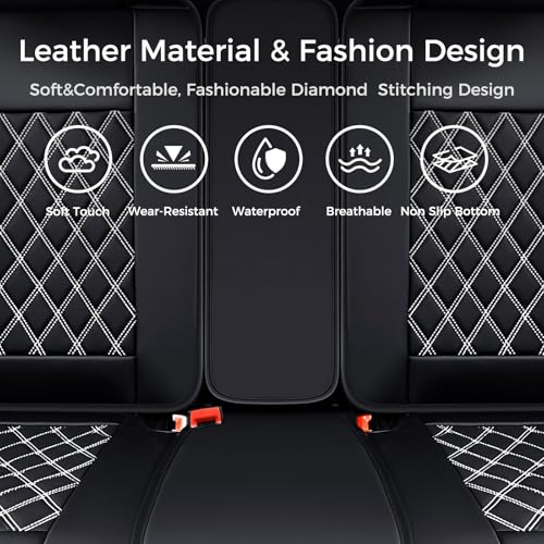 Huidasource Rear Bench Car Seat Covers, Waterproof Leather Back Seat Cushion Cover, Back Seat Cover Compatible Universal Fit for Most Cars Sedan SUV Pickup Truck (Back Row/Black&White) - color: 01R# Black&White, size: Back Seat Cover