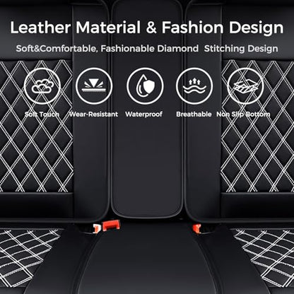 Huidasource Rear Bench Car Seat Covers, Waterproof Leather Back Seat Cushion Cover, Back Seat Cover Compatible Universal Fit for Most Cars Sedan SUV Pickup Truck (Back Row/Black&White) - color: 01R# Black&White, size: Back Seat Cover