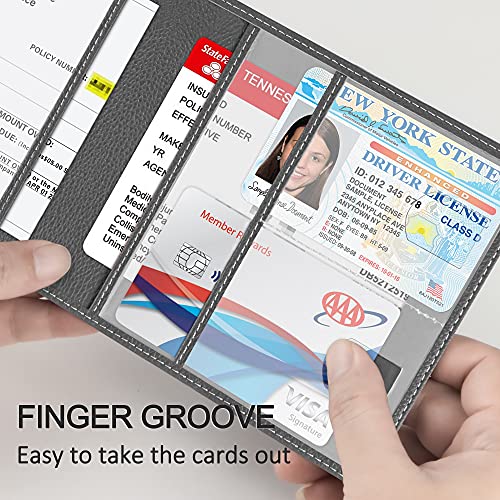 Car Registration and Insurance Holder, Premium PU Leather Vehicle Glove Box Car Organizer Men Women Wallet Accessories Case for ID, Driver's License - Grey - color: Grey