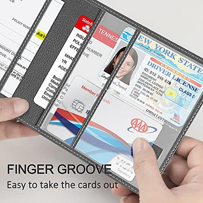 Car Registration and Insurance Holder, Premium PU Leather Vehicle Glove Box Car Organizer Men Women Wallet Accessories Case for ID, Driver's License - Grey - color: Grey