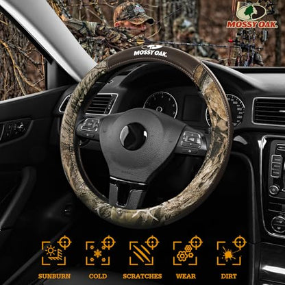 Mossy Oak Camo Steering Wheel Cover, Durable Grip Car Steering Cover, Universal Fit 14.5"–15.5" - Made with Premium Brown PVC Leather and Cotton Fabric, Anti-Slip - Official Licensed Product - color: Brown