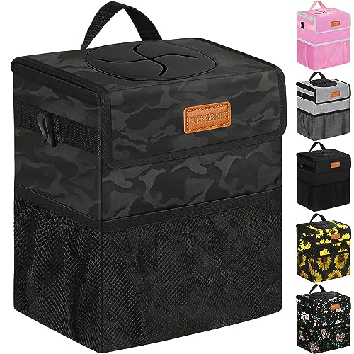 ELONGRIVER Car Trash Can Bin for Back Seat Leak Proof, Cute Car Trash Bag Hanging, Vehicle Trash Can for SUV Truck Van, Automotive Garbage Cans Front Seat Camo Black - color: Camo Black, size: 2 Gallons