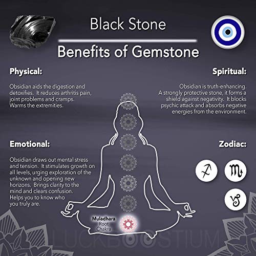 LUCKBOOSTIUM Hamsa Protection Amulet with Evil Eye – Car Hanging Ornament, Rearview Mirror Charm, Black Stone Good Luck Symbol, Positive Energy & Fortune Gemstone Decoration for Home or Auto (2"x11") - color: Black Stone
