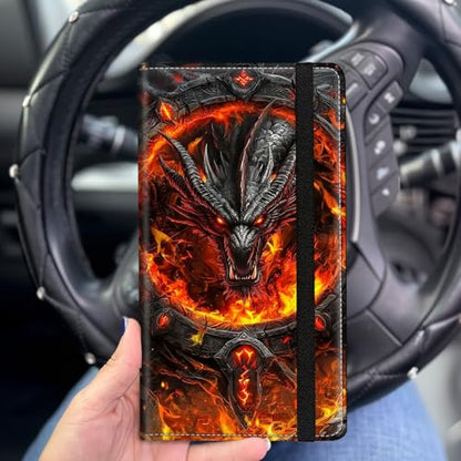 Car Registration and Insurance Holder for Women Men,Automobile License Document Card Holders Vehicle Glove Box Organizer Leather Accessories Driver Essential,Black Dragon Surrounded by Fire - color: Black Dragon Surrounded by Fire