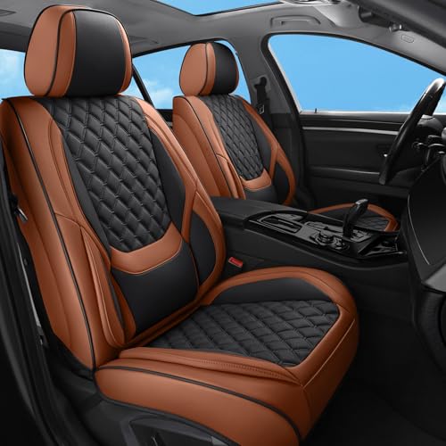 Car Seat Covers Full Set Brown, Luxury Faux Leather Waterproof Non-Slip Women Seat Protector Universal Fit for Most Cars SUVs Trucks Pick-ups,Car Interior Accessories (Brown Black-Full Set) - color: Brown Black-Full Set