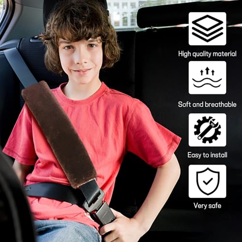 2 Pack Car Seatbelt Covers Shoulder Pad, Soft Faux Sheepskin Seat Belt Shoulder Cover for a Comfortable Driving, Seat Belt Shoulder Strap Covers Helps Protect Your Neck and Shoulder (Coffee) - color: Coffee