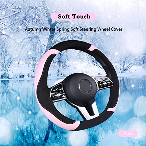 Soft D Shape Steering Wheel Cover, Warm Steering Wheel Cover Fashion Universal 15 inch, Pink - color: D Pink, size: D Shape