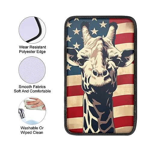 Car Center Console Pad, Universal Waterproof Car Armrest Seat Box Cover, Car Interior Accessories for Most Vehicle SUV Truck Vintage American Flag Griaffe Car Armrest Pad - color: vintage american flag griaffe