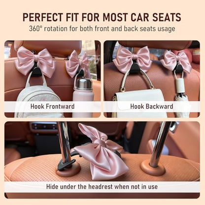 Car Seat Headrest Hook Bow Hooks for Car Bow Car Accessories 2 Pack Hanger Storage Organizer Universal for Handbag Purse Coat fit Universal Vehicle Car (Pink)