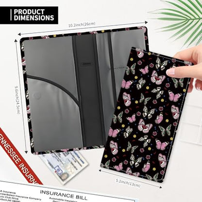 Leather Car Registration and Insurance Card Holder, Cute Car Accessories Vehicle Glove Box Car Organizer for Documents, Cards, License Cute Butterfly - color: Cute Butterfly