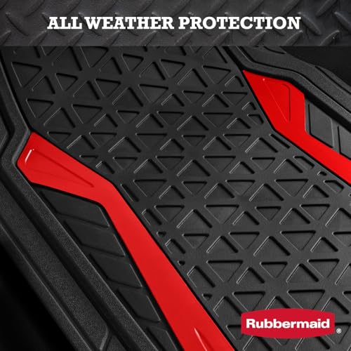 Rubbermaid Car Floor Mats Full Set,Premium Heavy Duty All-Weather Car Mats– Rugged Rubber with Brushed Aluminum Inserts, Universal Trim-to-Fit, Anti-Slip Backing for Cars, SUVs, Trucks & Vans - Red - color: Red
