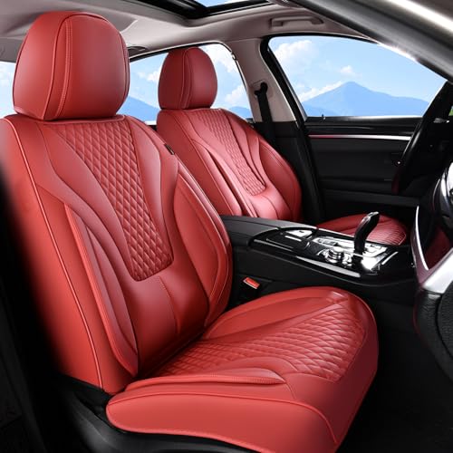 Coverado Waterproof Nappa Leather Car Seat Covers Full Set 5-Seat Car Seat Protector Front & Rear Cushions Fit for Most Sedans SUVs Pick-up Trucks Red - color: Red-N, size: FullSet