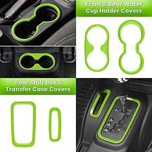 E-cowlboy 18 PCS Full Set Interior Decoration Trim Kit Steering Wheel Center Console Door Handle Air Conditioning Vent Cup Holder Gear Cover Trim for Jeep Wrangler JK JKU 2011-2018 4-Door (Green) - color: Green