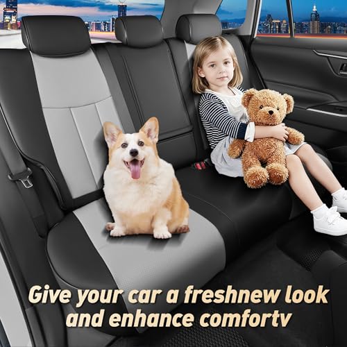 RAV4 Full Coverage Car Seat Covers for Toyota RAV4 2019-2025 Gas LE XLE XLE Premium Limited, Custom Fit Faux Leather Seat Covers Full Set, Water-Resistant Automotive Seat Protectors-Black Gray