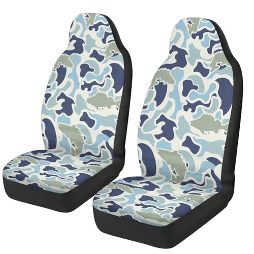 Car Seat Covers for Front Seat Set of 2 Elastic Fabrics Blue Fish Camouflage Automobile Front Seat Covers Removable Automotive Accessories Universal for Auto Truck SUV - color: Blue Fish Camouflage