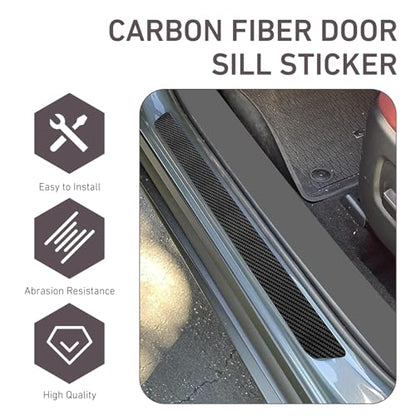 4 PCS Car Door Sill Protectors, Carbon Fiber Anti-Scratch Strip with Flat Shovel, Waterproof Door Threshold Protective Trim, Universal Self-Adhesive Exterior Accessory for Cars (Black)
