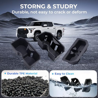 3PCS Cup Holder Inserts for Toyota Tundra 2026 2025 2024 2023 2022 (Only Fits for SR/SR5/Limited/TRD Pro), Interior Accessories Front & Rear TPE Cup Holders Covers Protector, Black - style: Fits for 2022-2026 Tundra