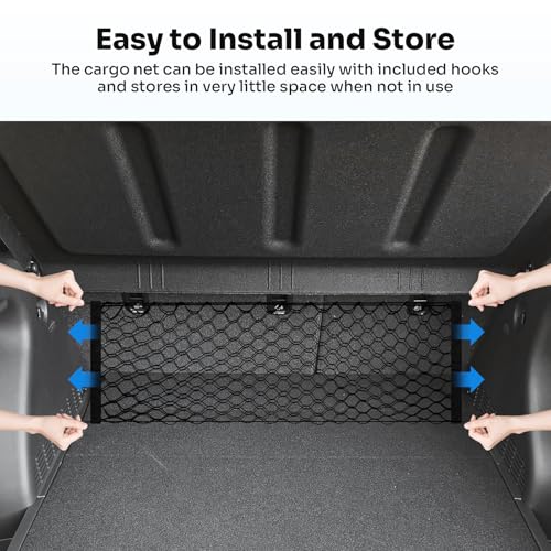 Canvcle Trunk Cargo Net for 2024-2026 Hyundai Kona Accessories Envelope Style Mesh Trunk Net Organizer and Storage Stretchable Adjustable Elastic Nylon Rear Cargo Netting with Hooks