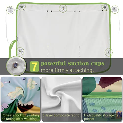 Car Window Shade for Baby, 2 Pack Car Sun Shades with Storage Pockets Car Window Curtain 7 Suction Cups Dinosaurs Pattern for Sun/Heat/UV Rays Protection - color: Green-2pcs