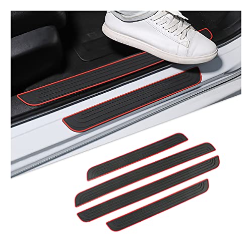 4PCS Car Door Sill Plate Protectors, Auto Door Entry Guards Sill Scuff Cover Panel Step Protector, PVC Rubber Anti-Scratch Front Rear Door Pedal, Car Accessories for Most Vehicles (Black/Red) - color: Black/Red