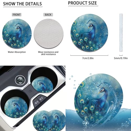 Blue Peacock Print Auto Front Rear Seat Cover Set for Women Car Accessories Full Set 12 Pcs Steering Wheel Covers Set Armrest Pad Gear Shift Cover Cup Coasters for SUV Truck Sedan - color: Blue Peacock