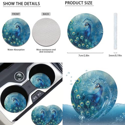 Blue Peacock Print Auto Front Rear Seat Cover Set for Women Car Accessories Full Set 12 Pcs Steering Wheel Covers Set Armrest Pad Gear Shift Cover Cup Coasters for SUV Truck Sedan - color: Blue Peacock
