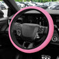 Elastic Stretch Steering Wheel Cover, Steering Wheel Protector, 15 Inch Anti-Slip Breathable Microfiber Ice Silk Protection, Easy Carry, Warm in Winter & Cool in Summer for Cars (Pink) - color: Pink