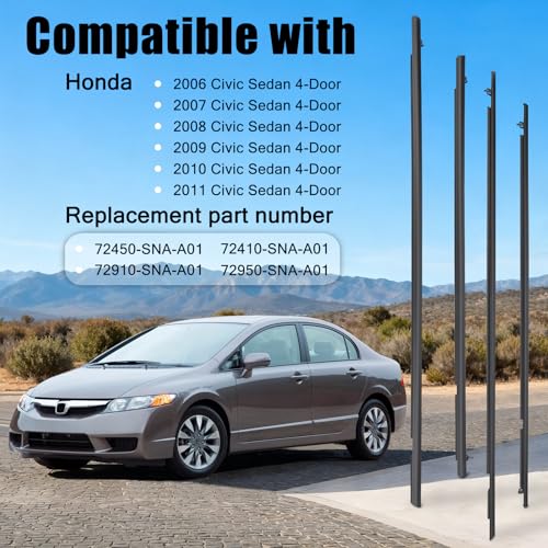 4Pcs Weatherstrip Window Moulding Trim Seal Belt Compatible with 2006-2011 Honda Civic Replace# 72460-SNA-A01 72410-SNA-A01 - color: 2006-2011, size: For Honda Civic