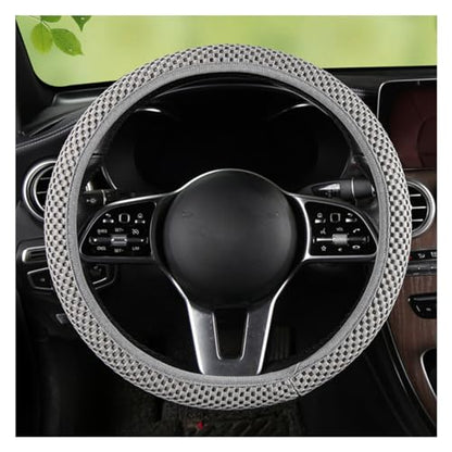 Stretch Elastic Steering Wheel Cover, All-Season Comfort, Warm in Winter & Cool in Summer, Universal 15 Inch Microfiber Breathable Ice Silk, Anti-Slip, Odorless, Easy Carry, Fit Car, SUV (Grey)