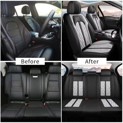 TTX LIGHTING Seat Covers Full Set 5 Seats Faux Leather Waterproof Car Seat Covers Breathable with Anti-Slip Universal Fit for Most Cars SUV Trucks (5 Seats, Black&Grey) - color: #073 Black&Grey, size: 1.Universal Fit Most Cars - 5 seat covers full set