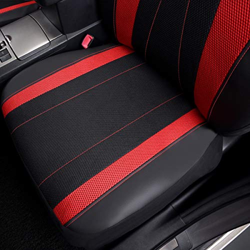 Flying Banner car seat Covers Full Set Faux Leather Air Mesh Breathable Man Lady Airbag Compatible Rear Bench Split 40/60 50/50 60/40 Truck Pick Up (Full Set - Low Back, Black Red) - color: Black Red