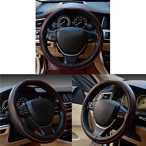 Car Steering Wheel Cover, Anti-Slip, Safety, Soft, Breathable, Heavy Duty, Thick, Full Surround, Sports Style (Black with Red line) - color: Black with Red line
