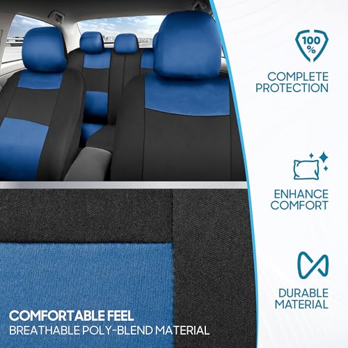 BDK PolyPro Blue Car Seat Covers Full Set with 4-Piece Car Floor Mats - Two-Tone Seat Covers for Cars with Carpet, Interior Covers for Auto Truck Van SUV