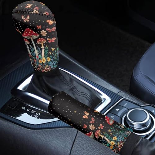 Cute Mushroom Auto Car Handbrake Cover Car Shift Knob Cover Set 2 Pack, Universal Fit Most Cars Sedan SUV Van Truck Cars Decor Accessories - color: Cute Mushroom