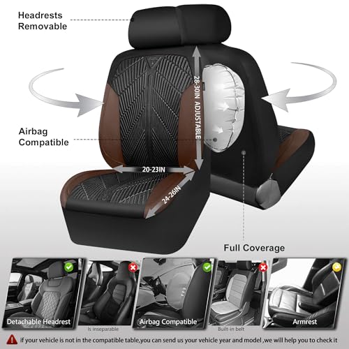 CAR PASS Waterproof Black Brown Car Seat Covers Front Seat Covers Neoprene Wetsuit,All-Weather Non-Slip Durable,Universal Fit for SUV Sedans Trucks Automotive,Airbag Compatible,3D Emboss Black Brown - color: Black and Brown, size: Two Front