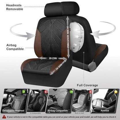 CAR PASS Waterproof Black Brown Car Seat Covers Front Seat Covers Neoprene Wetsuit,All-Weather Non-Slip Durable,Universal Fit for SUV Sedans Trucks Automotive,Airbag Compatible,3D Emboss Black Brown - color: Black and Brown, size: Two Front