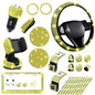 NBTEPEM 27 PCs Yellow Bling Car Accessories Set for Women, Steering Wheel Covers Universal Fit 15 Inch, Bling License Plate Frame, Bling Phone Holder, Bling Car Coasters (Yellow Diamond) - color: Yellow Diamond