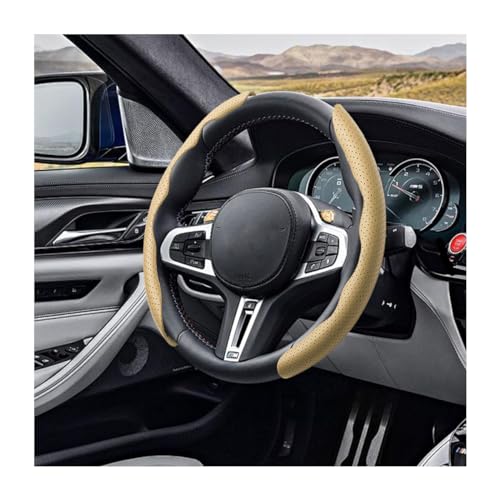 LoyaForba Car Steering Wheel Cover, Universal 15 Inch Leather Segmented Auto Steering Wheel Protector, Anti-Slip and Soft Breathable, Car Interior Accessories for Most Vehicle, SUV, Truck (Beige) - color: Beige