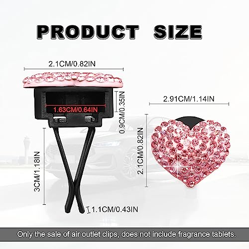 2Pcs Bling Crystal Heart Charms Car Vent Clips - Air Conditioning Outlet Decorative Accessories for Women and Men (Pink)