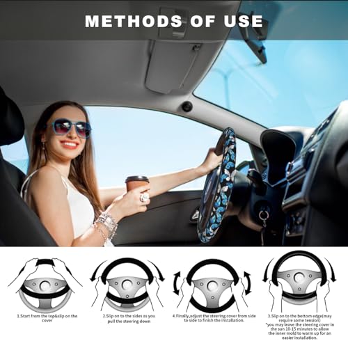 Blue Black Butterfly Steering Wheel Cover, Cute Butterflies Anti-Slip Breathable Car Accessories Interior Elastic Steering Wheel Cover for Men Women Fit Auto, SUV Vans Truck Universal 14.5-15 Inch