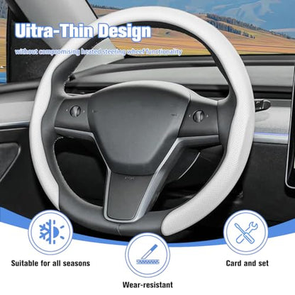 Car Nappa Leather Steering Wheel Cover, 15" Fashionable 5D Anti-Slip Vehicle Steering Wheel Protector, Breathable Auto Interior Decoration Accessories, Universal for Vehicles（White