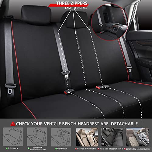 CAR-GRAND Universal Stylish Piping Cloth Car Seat Covers Full Set, Breathable and Washable Automotive Seat Covers with Air Compatible,3 Zipper Bench Design,Fit 90% SUV,Truck,Sedan (Black and Red) - color: Black-Red