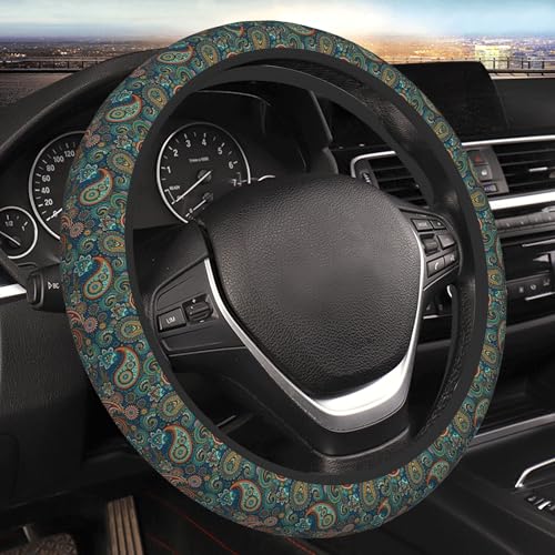 Steering Wheel Cover Universal Fit Car Interior Accessories for Women Men 15 Inch Breathable Anti Slip Odorless Neoprene Steering Wheel Cover for Car Decor Protector - Abstract Green Boho 010 - color: Abstract Green Boho 010